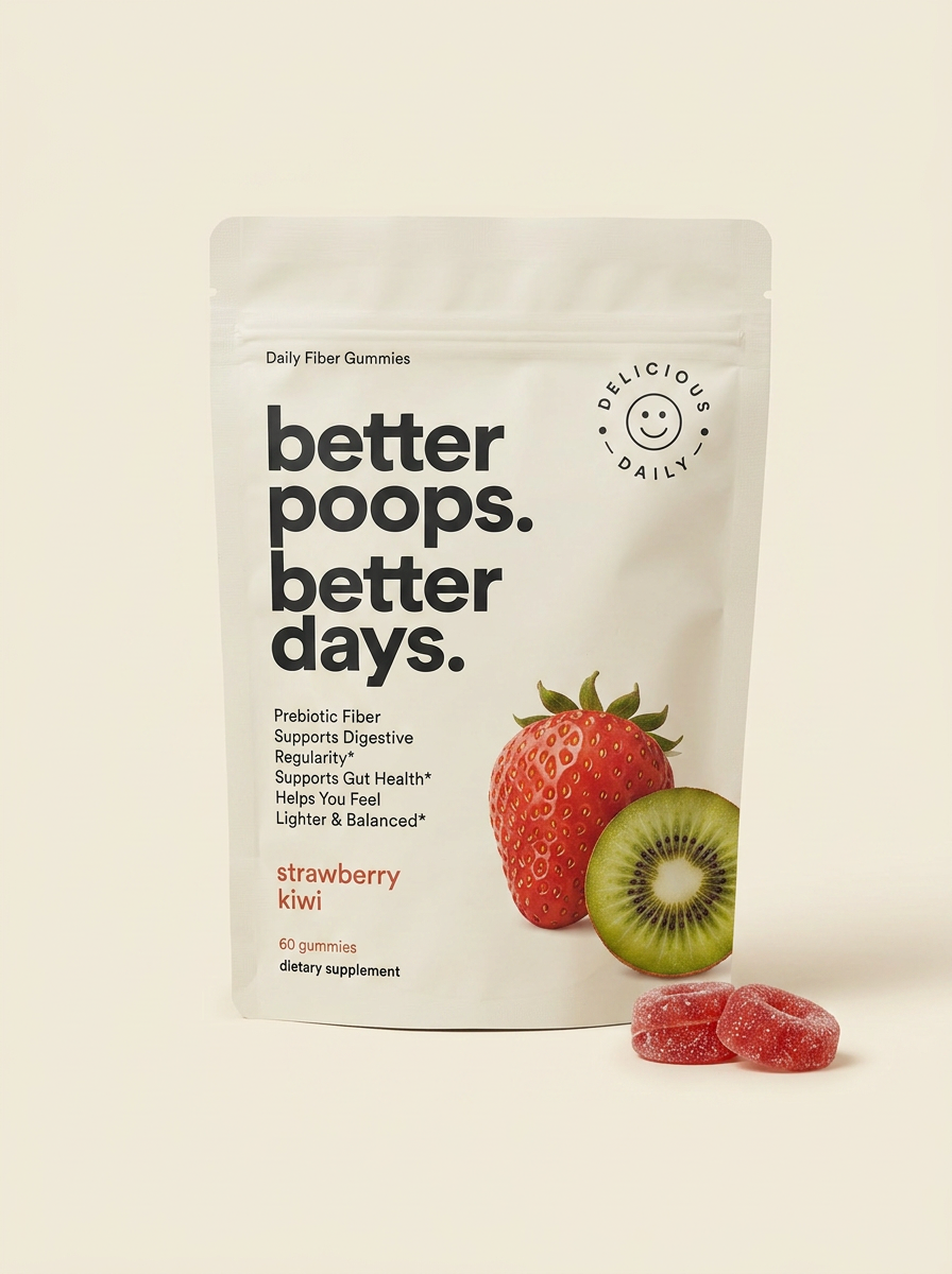 Better Poops strawberry kiwi daily fiber gummy pouch