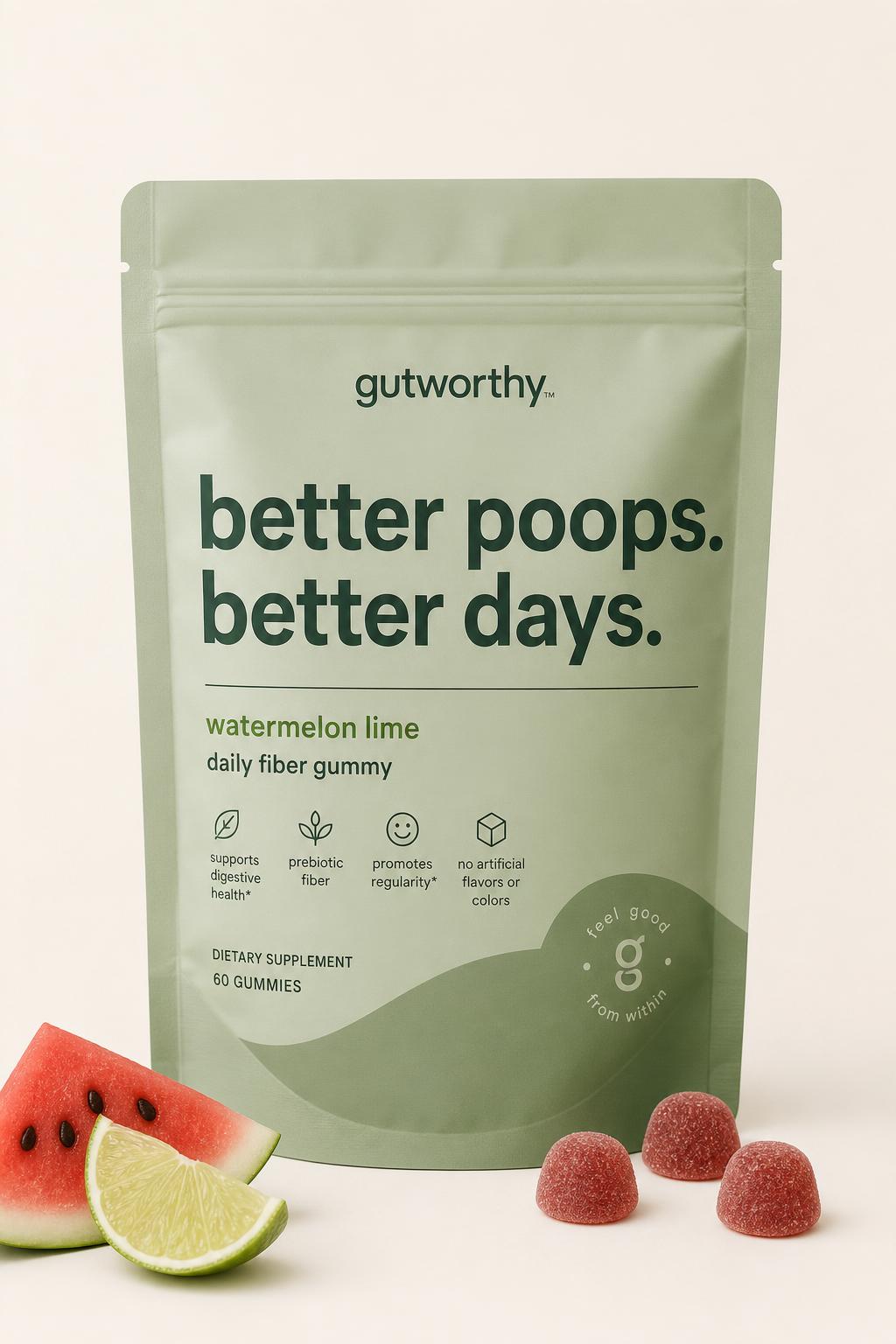 Better Poops watermelon lime fiber gummy pouch